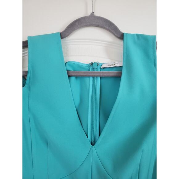 Tome NYC Ariel Turquoise Sea Green Ruffled Stretch Midi Dress, Size 2 - Picture 3 of 12